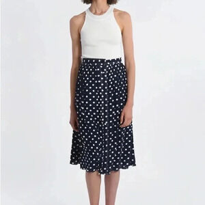 NWT MOLLY BRACKEN Ladies Midi Woven Viscose‎ Skirt Navy Polkadot Sz S